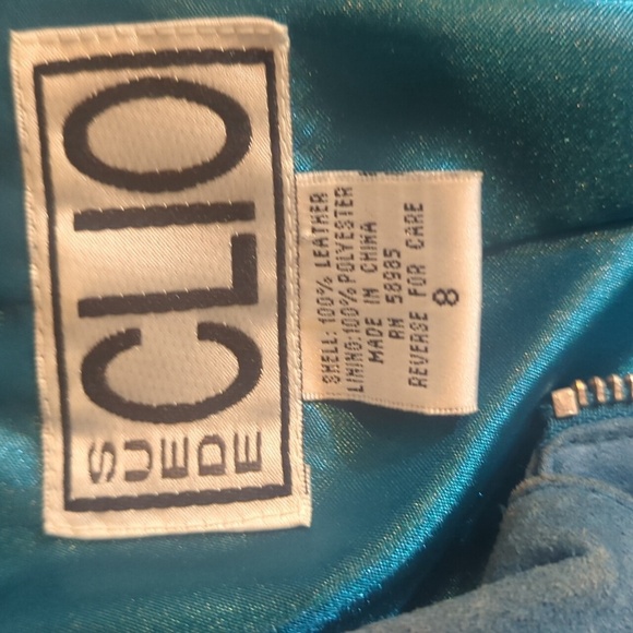 Vtg Suede Leather Turquoise Blue Zip Front Boxy Blazer Jacket  Sz 8 - Picture 9 of 10